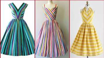 Super Classy Stylish And Attractive Style Striped Print Skater Dress/Frocks Design /Gown Dress