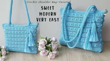 Cute And Modern Crochet Shoulder Bag Tutorial ~ Tas Rajut Cantik Modern Mudah