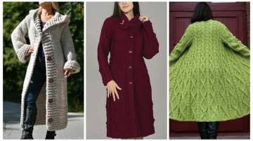 Latest design crochet long coat collection for working ladies