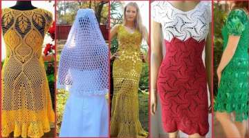 latest top Stylish crochet hand knitted skater frocks,gown dresses designes