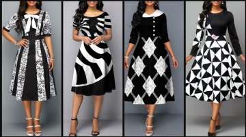 Black And white Stylish And Trendy Unique Style Skater Dresses For Girls