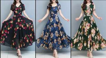 New Styles Women's Flowers Print Chiffon Maxi Dress Design 2021@The Style Corner