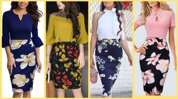top stunning floral print pencil skirts with beautiful bell sleeve blouses 2021 collection for wo...