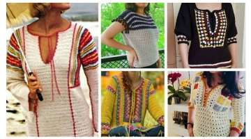 Boho Fashion/#Cute Fancy Cotton Crochet Embroidered Granny Sequare pattern CropTop Beggie forGirl...