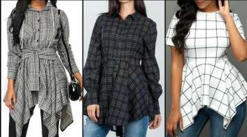 Classy And Casual Wear Cotton Check/Plaid Print Top/Blouse/Shirts Design For Girls