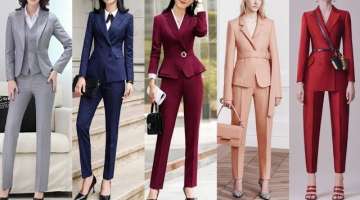 executive collection of professional business women two peace pent suits single button cotton des...