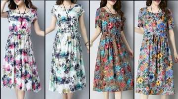 Top Stylish And Classic Floral Print Casual Wear Cotton Shift Dresses For Girls