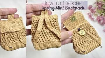 How to Crochet Miniature Spring Backpack (with English Subtitles)