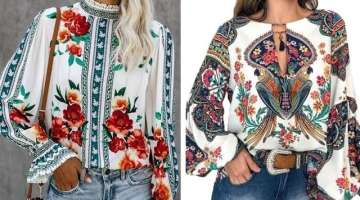 Most precious and innocent different types of print boohoo style women office wear shirts blouse ...