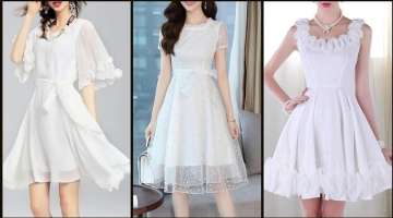 Most Attractive Stylish And Hot Selling Women's White Midi Gown /Skater Dresses