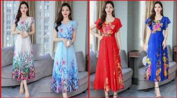Most Attractive And Hot Selling Women's Floral Print Chiffon Maxi Dress Design 2021