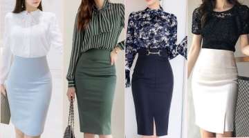 Office wear business women pencil skirt with designr shirts/western outfit for office working wom...